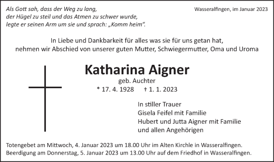 Traueranzeige von Katharina Aigner von Schwäbische Post