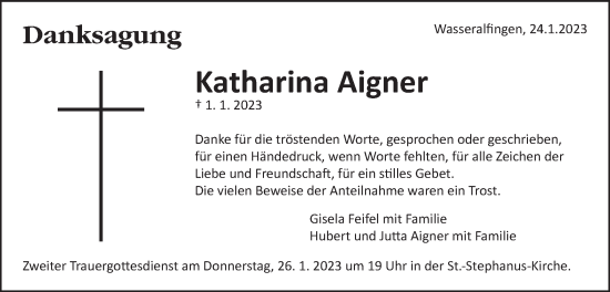 Traueranzeige von Katharina Aigner von Schwäbische Post