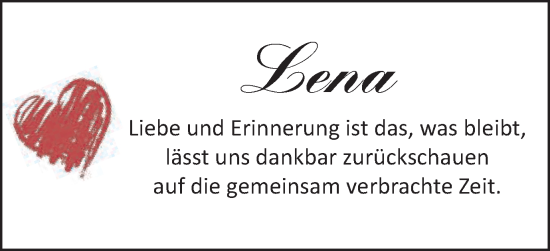 Traueranzeige von Lena  von Schwäbische Post