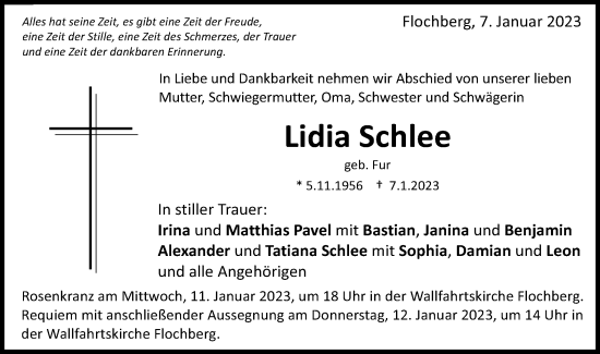 Traueranzeige von Lidia Schlee von Schwäbische Post