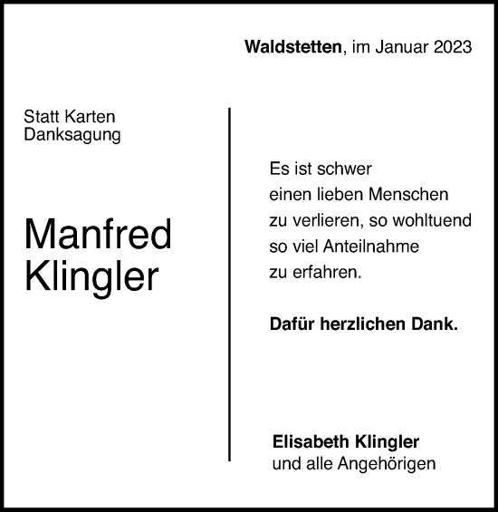 Traueranzeige von Manfred Klingler von Gmünder Tagespost