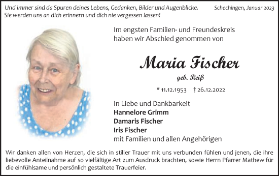 Traueranzeige von Maria Fischer