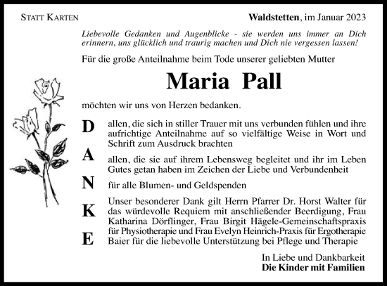 Traueranzeige von Maria Pall von Gmünder Tagespost