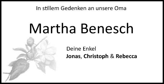 Traueranzeige von Martha Benesch von Schwäbische Post