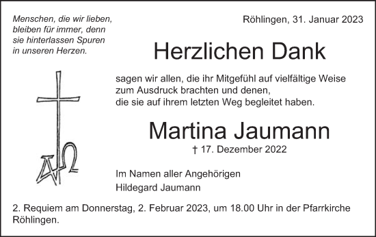 Traueranzeige von Martina Jaumann von Schwäbische Post