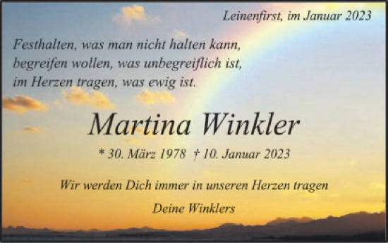 Traueranzeige von Martina Winkler von Schwäbische Post