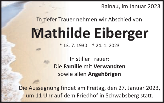 Traueranzeige von Mathilde Eiberger von Schwäbische Post