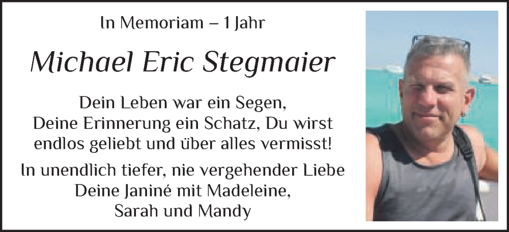  Traueranzeige für Michael Eric Stegmaier vom 27.01.2023 aus Gmünder Tagespost