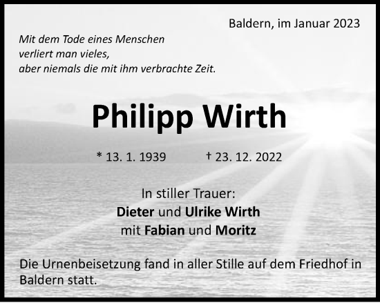 Traueranzeige von Philipp Wirth von Schwäbische Post