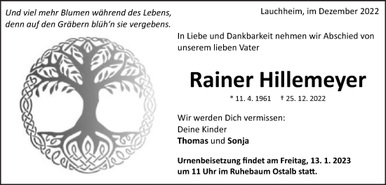 Traueranzeige von Rainer Hillemeyer von Schwäbische Post