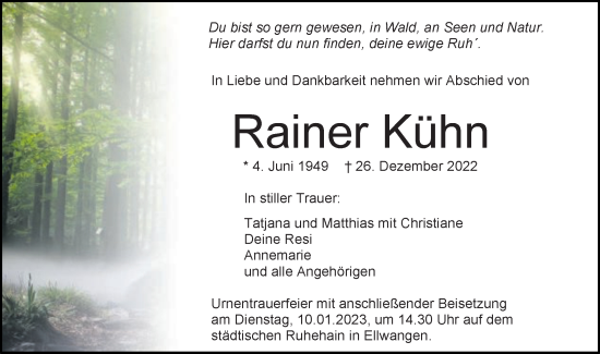 Traueranzeige von Rainer Kühn von Schwäbische Post