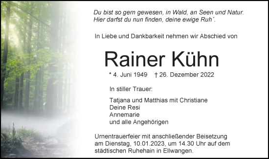 Traueranzeige von Rainer Kühn