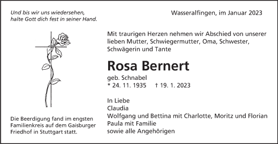 Traueranzeige von Rosa Bernert von Schwäbische Post