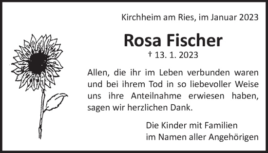 Traueranzeige von Rosa Fischer von Schwäbische Post