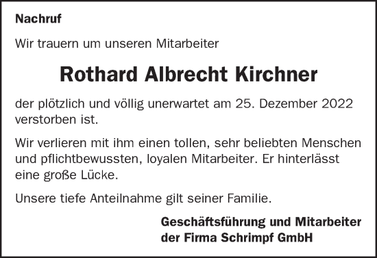 Traueranzeige von Rothard Albrecht Kirchner von Schwäbische Post