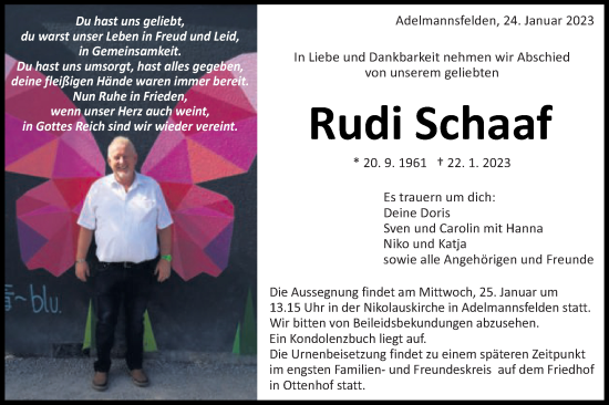 Traueranzeige von Rudi Schaaf von Schwäbische Post