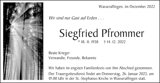 Traueranzeige von Siegfried Pfrommer von Schwäbische Post