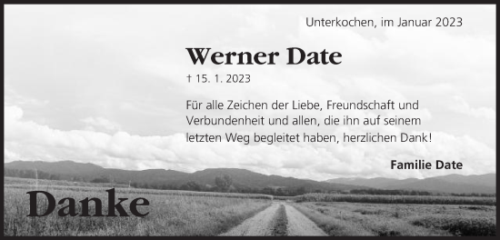 Traueranzeige von Werner Date von Schwäbische Post