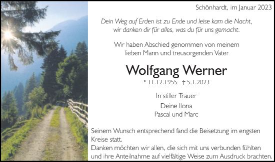 Traueranzeige von Wolfgang Werner von Gmünder Tagespost