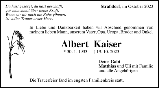 Traueranzeige von Albert Kaiser von Gmünder Tagespost