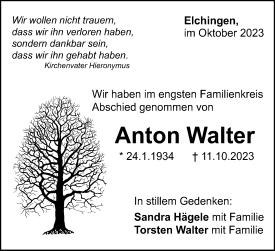 Traueranzeige von Anton Walter von Schwäbische Post