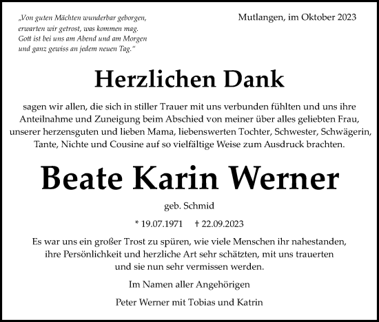 Traueranzeige von Beate Karin Werner von Schwäbische Post