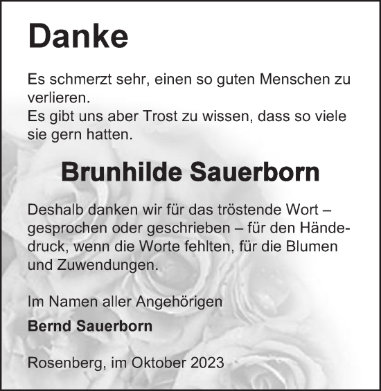 Traueranzeige von Brunhilde Sauerborn von Schwäbische Post