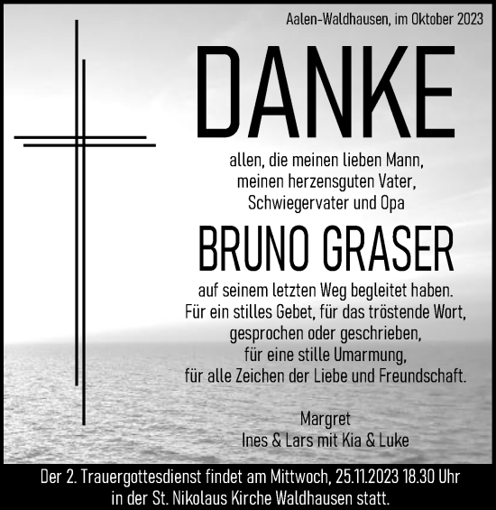 Traueranzeige von Bruno Graser von Schwäbische Post