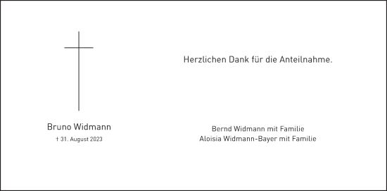 Traueranzeige von Bruno Widmann von Schwäbische Post