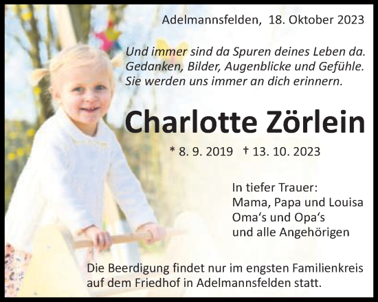 Traueranzeige von Charlotte Zörlein von Schwäbische Post