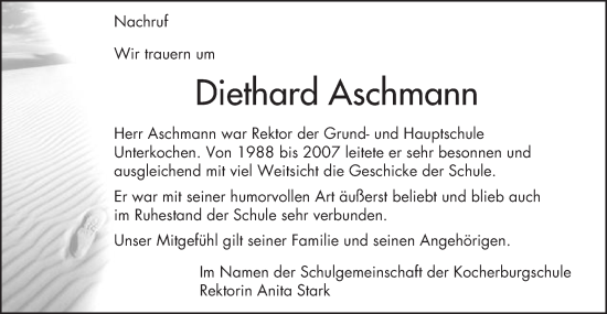 Traueranzeige von Diethard Aschmann von Schwäbische Post