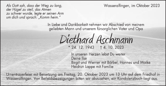 Traueranzeige von Diethard Aschmann von Schwäbische Post