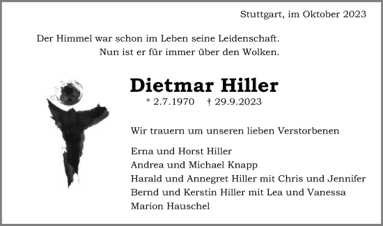 Traueranzeige von Dietmar Hiller von Gmünder Tagespost