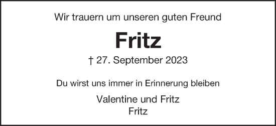 Traueranzeige von Fritz Schmidt von Schwäbische Post