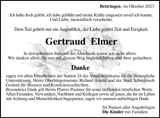 Traueranzeige von Gertraud Elmer von Gmünder Tagespost