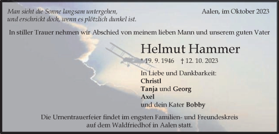 Traueranzeige von Helmut Hammer von Schwäbische Post