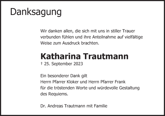 Traueranzeige von Katharina Trautmann von Gmünder Tagespost