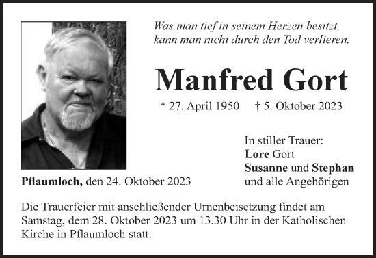 Traueranzeige von Manfred Gort von Schwäbische Post