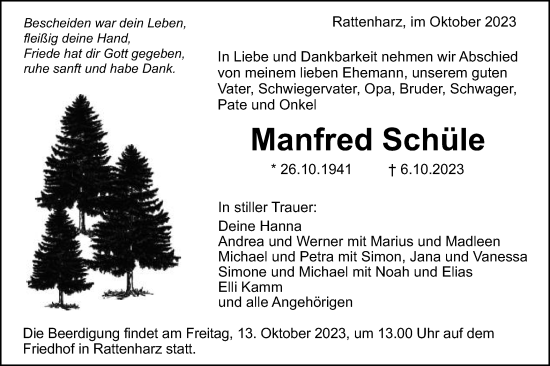 Traueranzeige von Manfred Schüle von Gmünder Tagespost