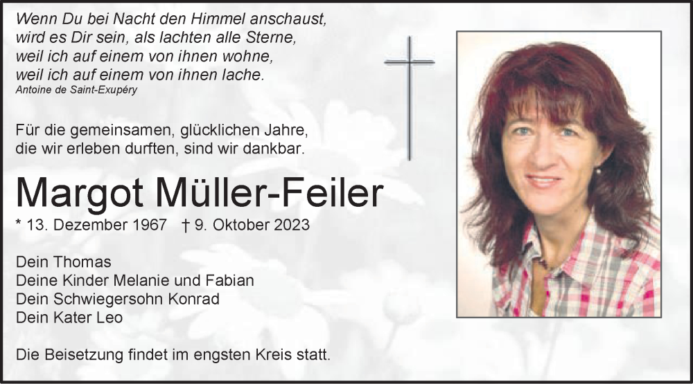  Traueranzeige für Margot Müller-Feiler vom 16.10.2023 aus Schwäbische Post