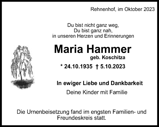 Traueranzeige von Maria Hammer von Gmünder Tagespost