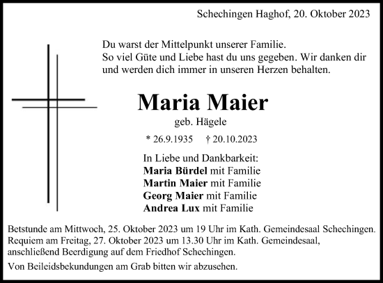 Traueranzeige von Maria Maier von Gmünder Tagespost