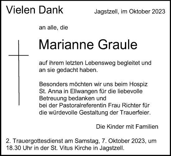 Traueranzeige von Marianne Graule