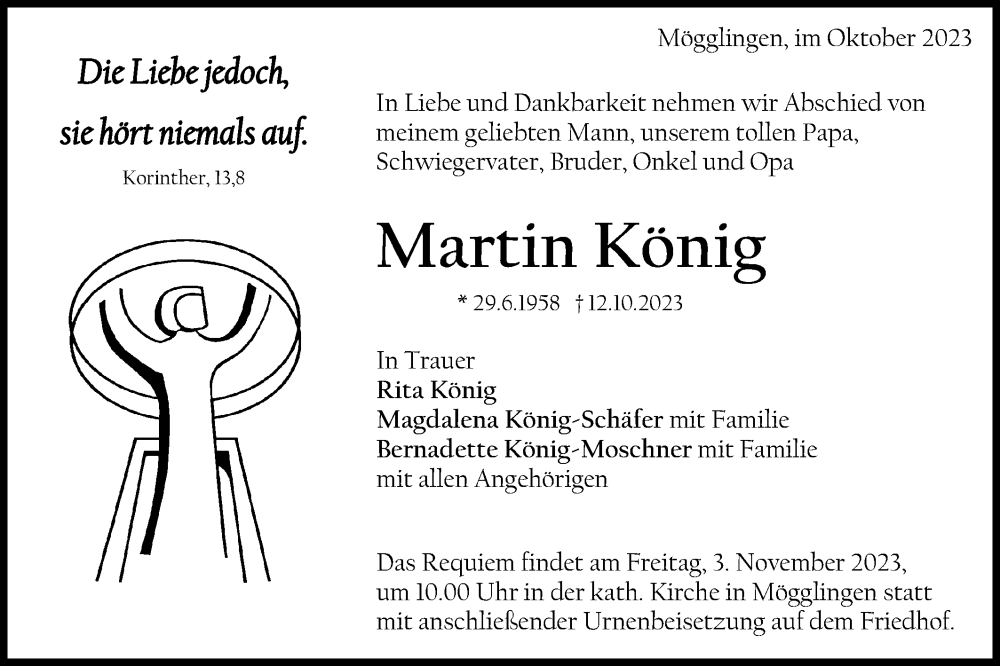  Traueranzeige für Martin König vom 30.10.2023 aus Gmünder Tagespost