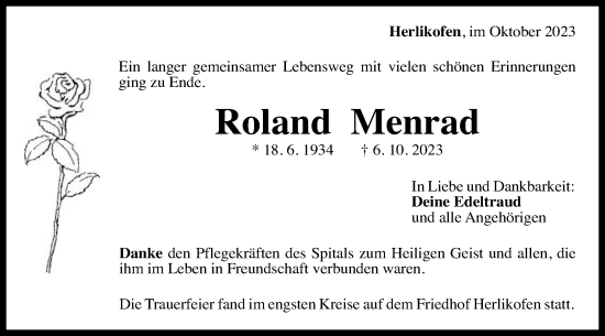 Traueranzeige von Roland Menrad von Gmünder Tagespost