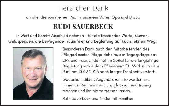 Traueranzeige von Rudi Sauerbeck von Gmünder Tagespost