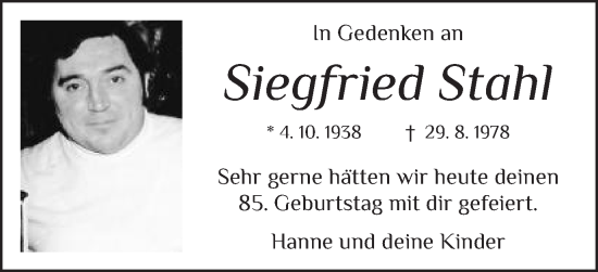 Traueranzeige von Siegfried Stahl von Schwäbische Post