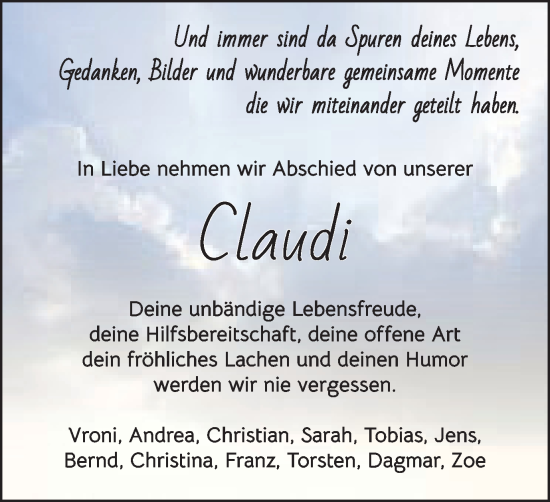 Traueranzeige von Claudia Nuding von Schwäbische Post