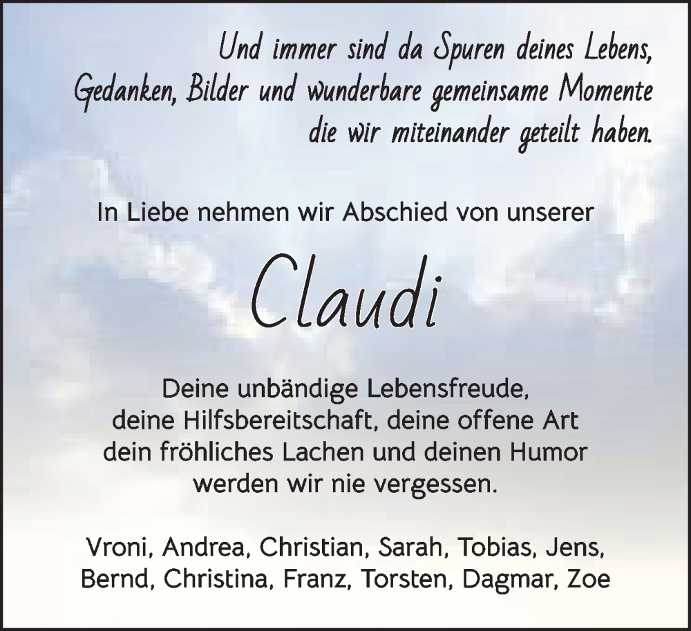  Traueranzeige für Claudia Nuding vom 25.11.2023 aus Schwäbische Post