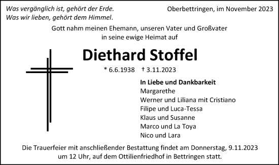 Traueranzeige von Diethard Stoffel von Gmünder Tagespost